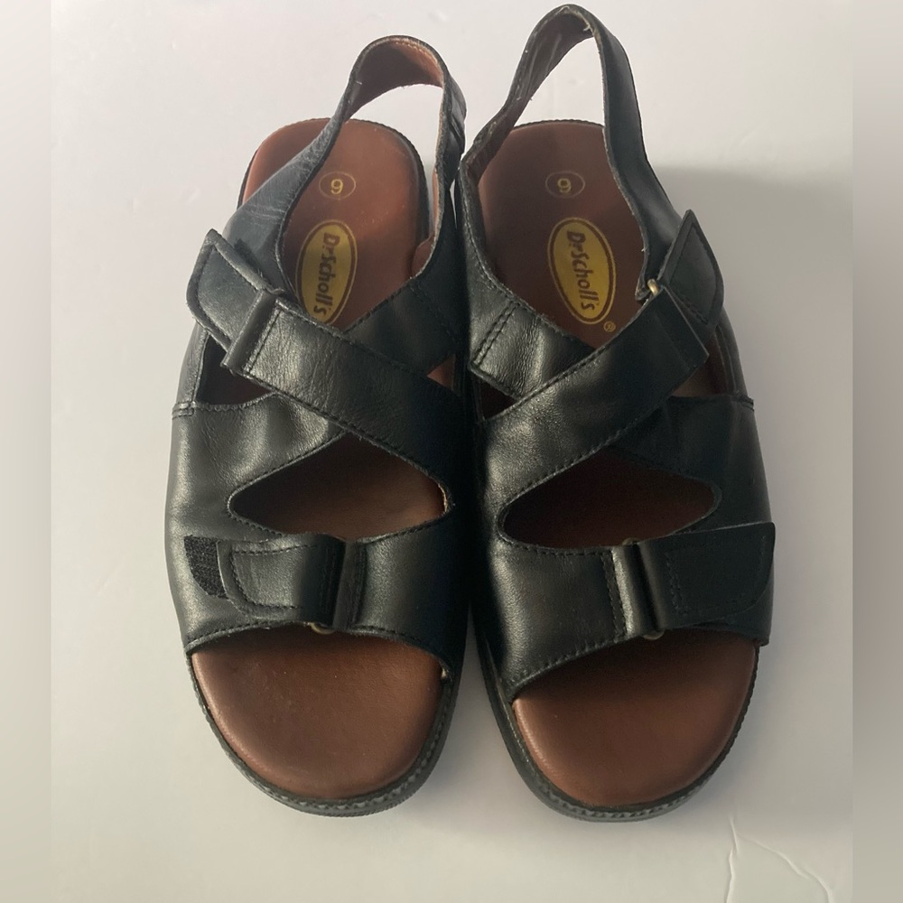 Dr. Scholl's Black Leather Adjustable Slingback Sandals - Picture 2 of 8